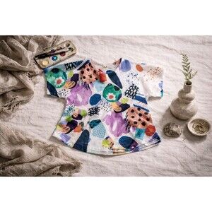 Et Lois Made in USA Lightweight Avant Garde Art Sweater Abstract Print Boxy L